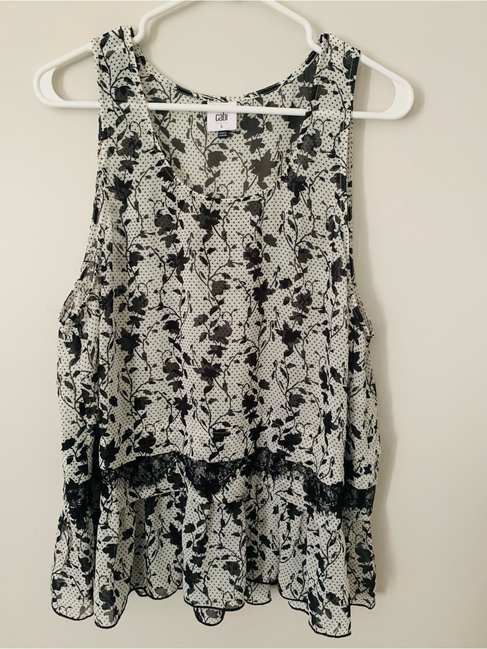 CAbi Black & White Floral Ruffle Tank Top - Picture 2 of 2